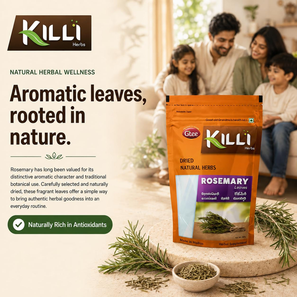 KILLI Rosemary Leaves 60g || Premium Aromatic Herb