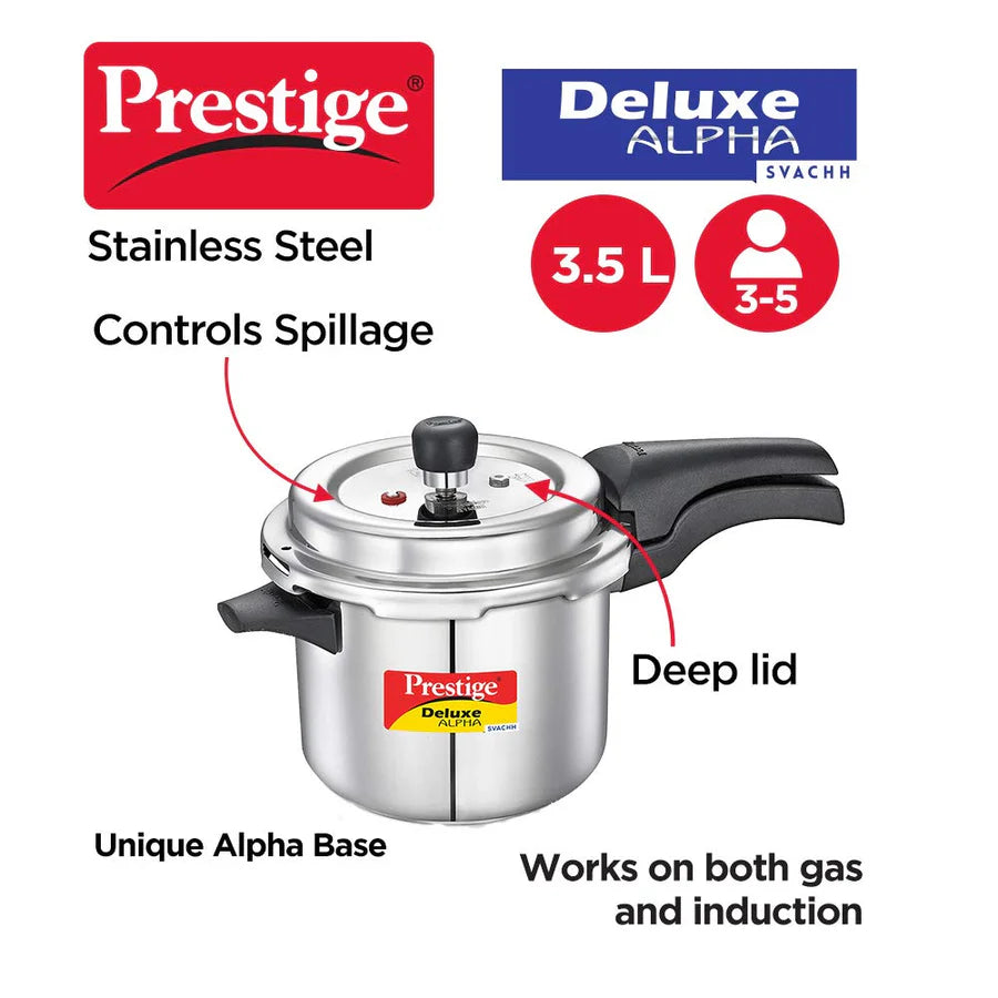 Prestige 3.5 Litre Stainless Steel Deluxe Alpha Svachh Outerlid Pressure Cooker