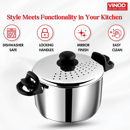 SS Rice Cooking Pot with Strainer lid + Stand/Annapathiram