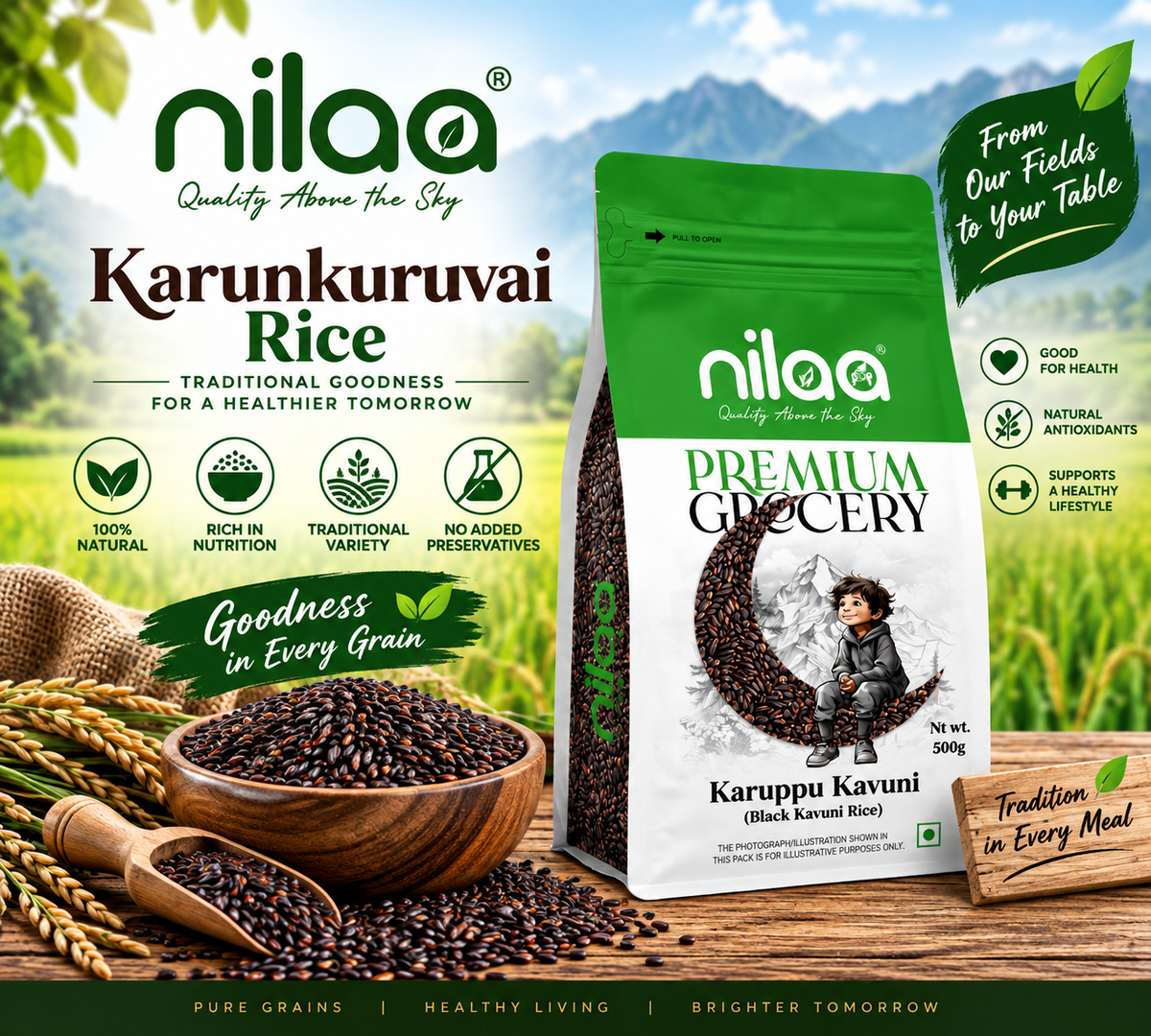 Nilaa Hand Pounded Karuppu Kavuni Black Rice 500g