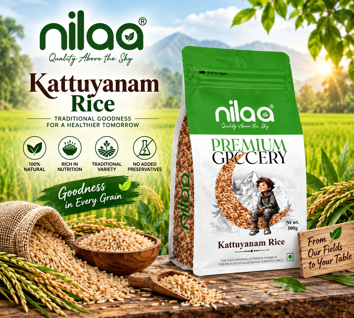Nilaa Hand Pounded Kattuyanam Rice 500g || Premium Rice