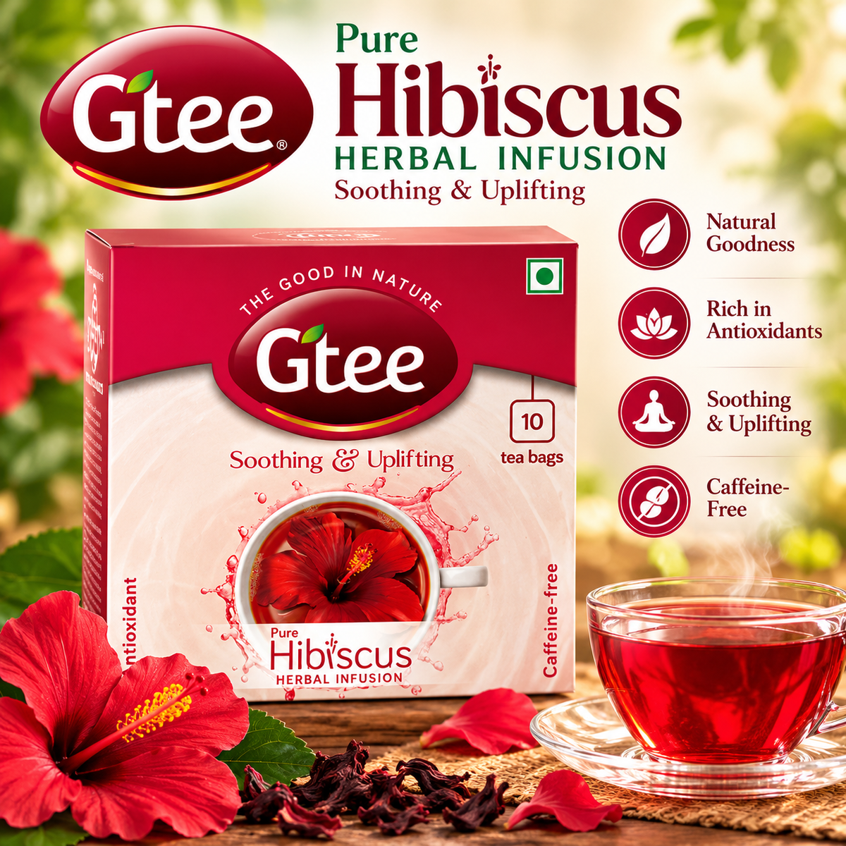 Gtee Pure Hibiscus Tea  ||  Herbal Caffeine-Free Tea