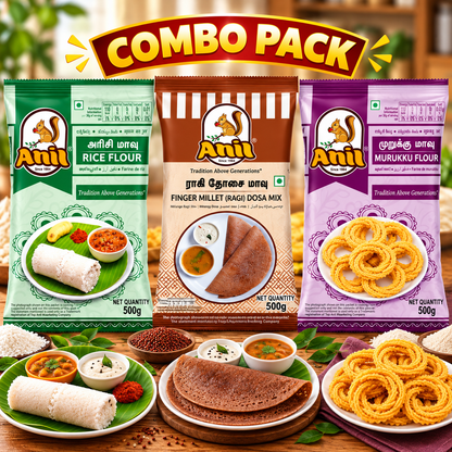 Anil Rice Flour, Ragi Dosa Flour & Murukku Flour Combo Pack of 3x500g