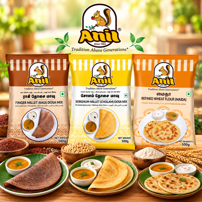 Anil Ragi Dosa Flour, Cholam Dosa Mix & Maida Flour Combo Pack of 3X500g