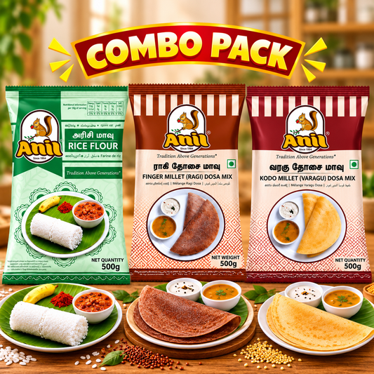 Anil Rice Flour, Ragi Dosa Flour & Varagu Dosa Mix Combo Pack of 3x500g