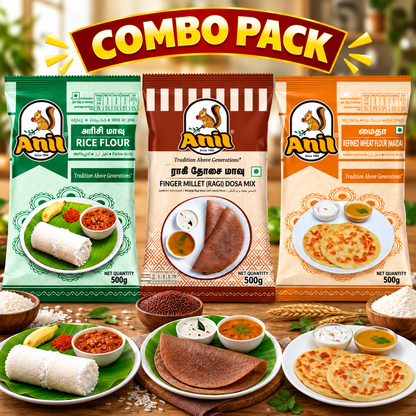 Anil Rice Flour, Ragi Dosa Flour & Maida Flour Combo Pack of 3x500g