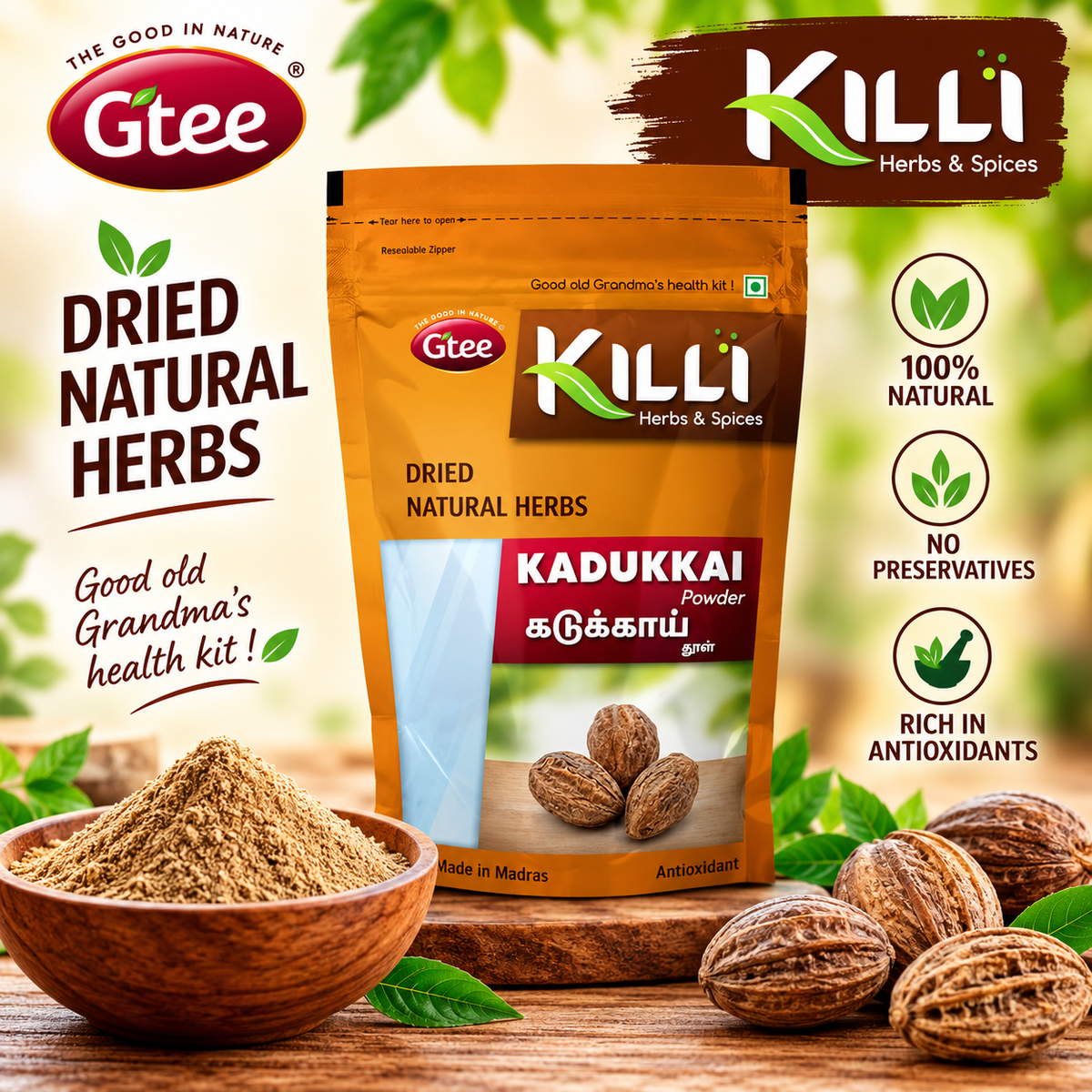 KILLI Kadukkai Powder 100g ||  Premium Myrobalan Powder