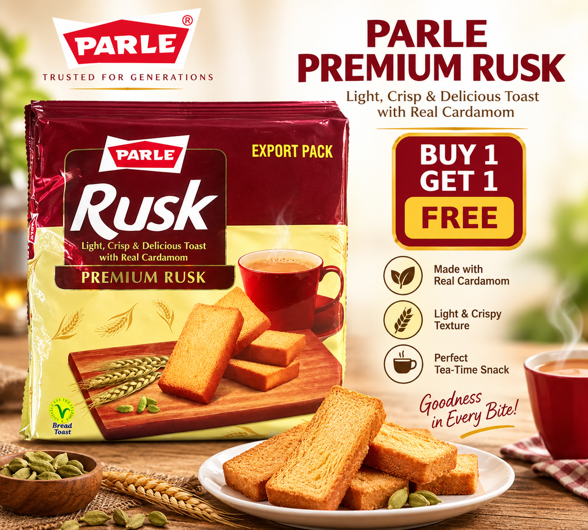 Parle Elaichi Rusk 200g || Crispy Cardamom Tea Rusk