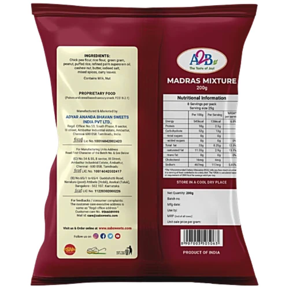 A2B Madras Mixture 200g || Ready to Eat Crispy South Indian Namkeen