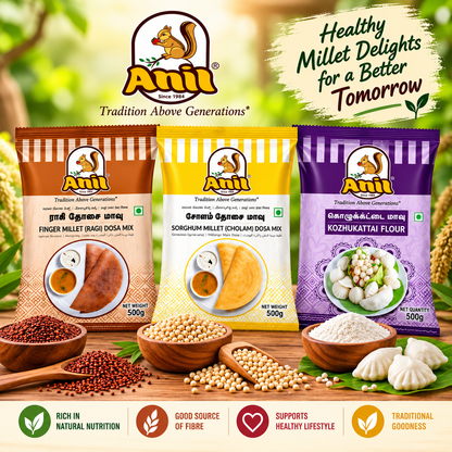 Anil Ragi Dosa Flour, Cholam Dosa Mix & Kozhukattai Flour Combo Pack of 3x500g