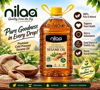 Nilaa Cold Pressed Sesame Oil Wholesale 3L || Premium Gingelly Oil