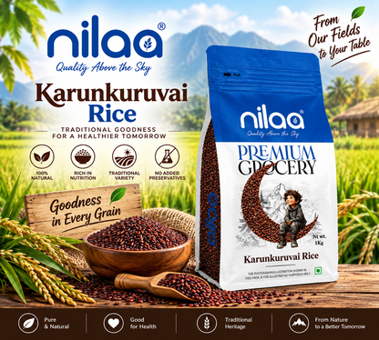 Nilaa Hand Pounded Karunkuruvai Rice 1Kg || Traditional Rice