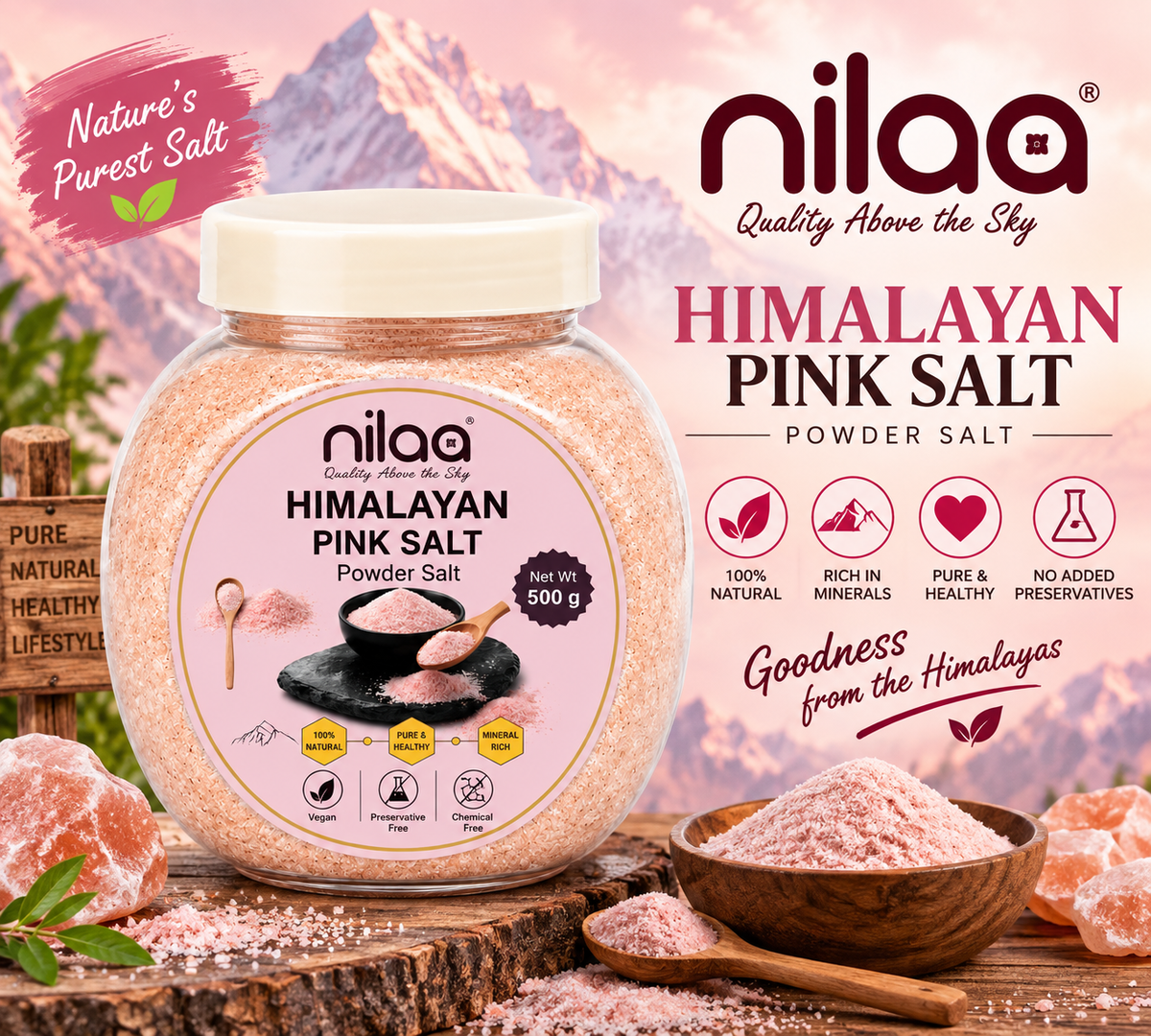 Nilaa Himalayan Pink Powder Salt 500g || Fine Pink Salt Wholesale
