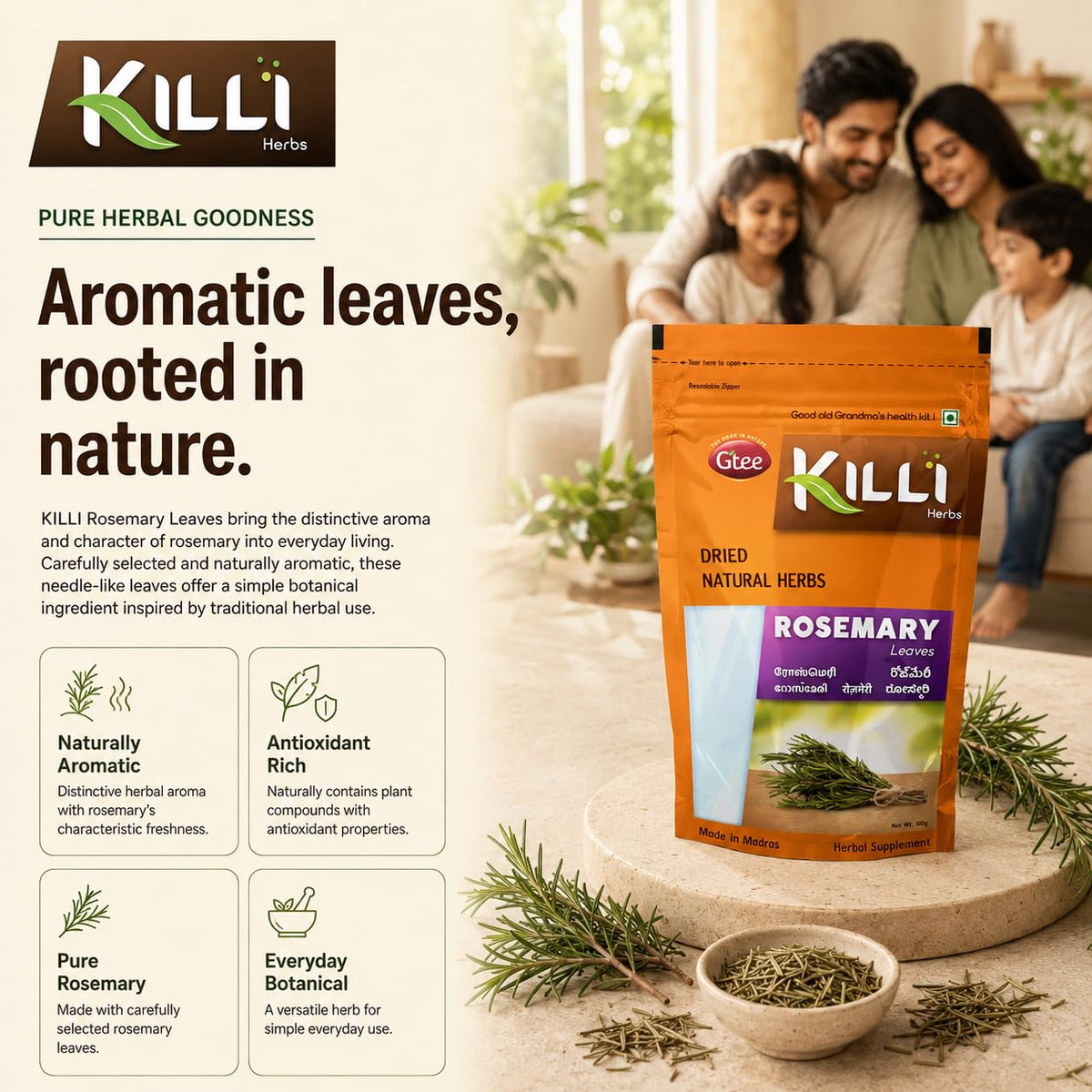 KILLI Rosemary Leaves 60g ||  Premium Aromatic Herb