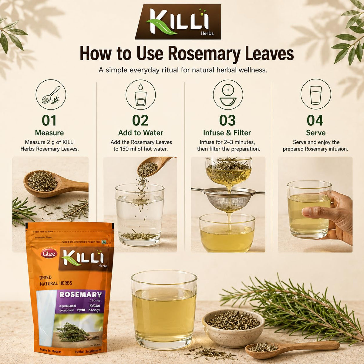 KILLI Rosemary Leaves 60g ||  Premium Aromatic Herb