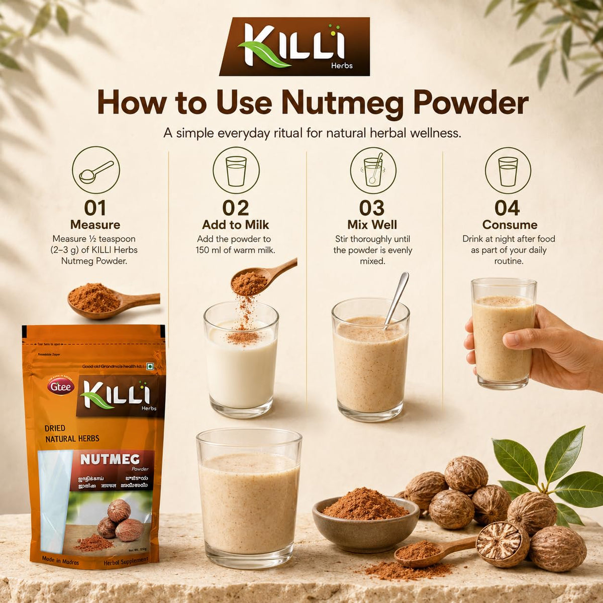 KILLI Nutmeg Powder 100g ||  Premium Jathikkai Spice Powder