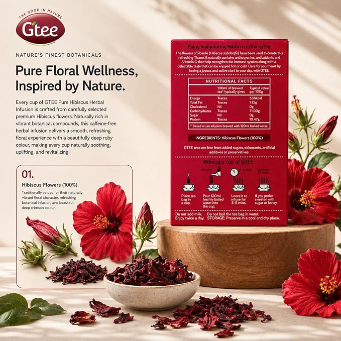 Gtee Pure Hibiscus Tea  ||  Herbal Caffeine-Free Tea