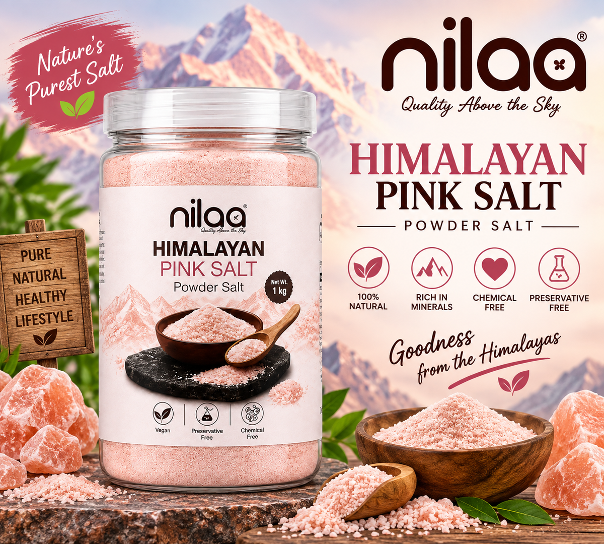 Nilaa Himalayan Pink Powder Salt 1Kg || Premium Rock Salt