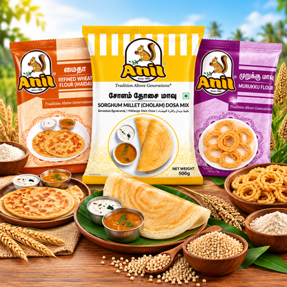 Anil Cholam Dosa Mix, Maida Flour & Murukku Flour Combo Pack of 3x500g