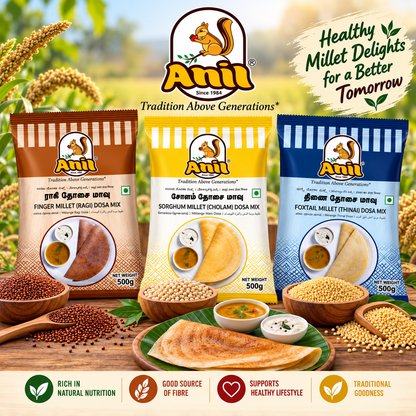 Anil Ragi Dosa Flour, Cholam Dosa Mix & Thinai Dosa Mix Combo Pack of 3X500g