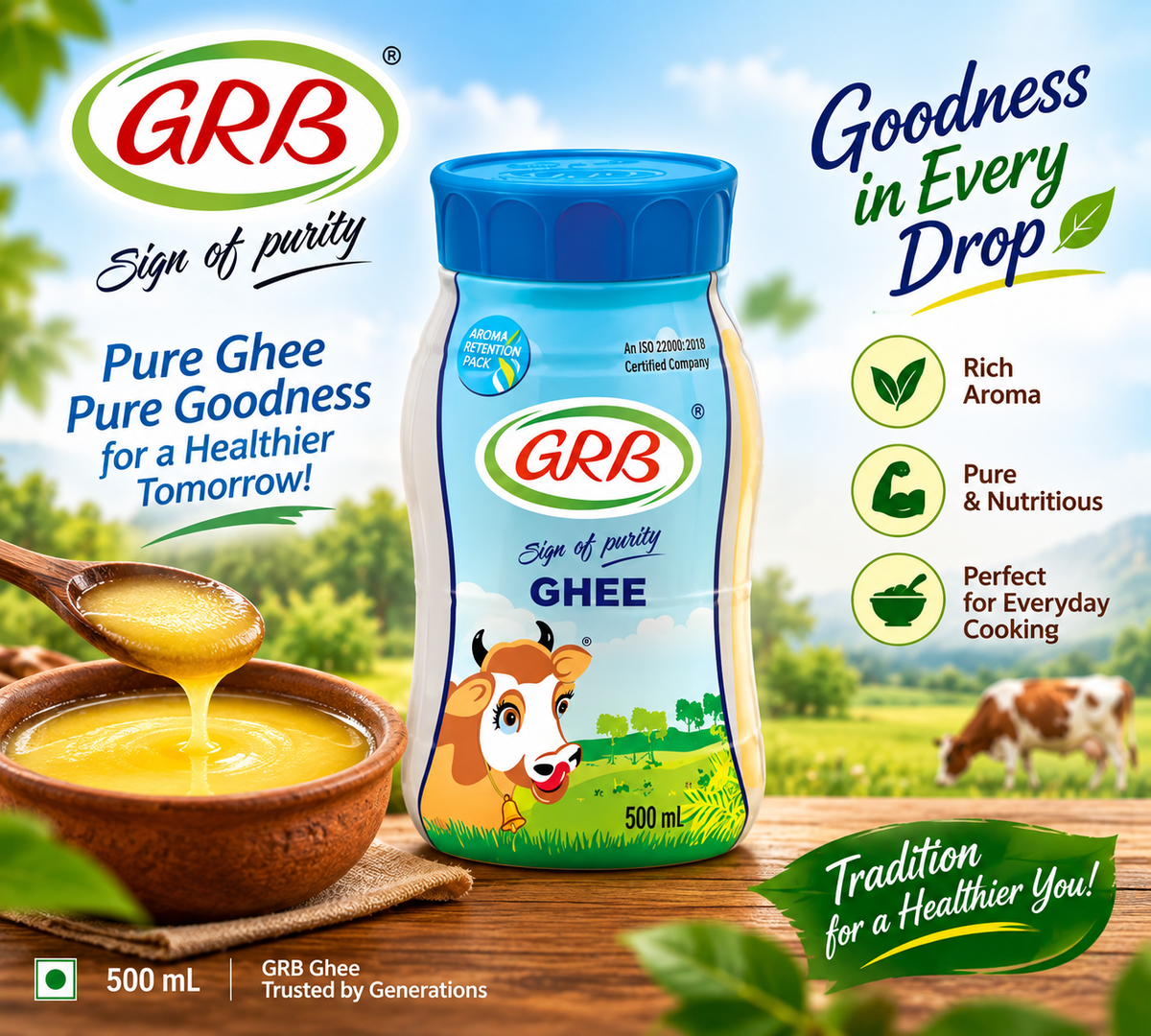 GRB Pure Ghee 500ml x 2nos || Premium Cow Ghee
