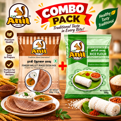 Anil Finger Millet (Ragi) Dosa Mix & Rice Flour Combo Pack 2x500g