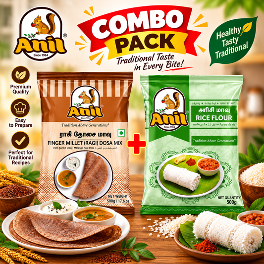 Anil Finger Millet (Ragi) Dosa Mix & Rice Flour Combo Pack 2x500g