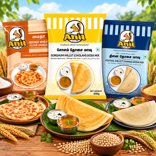 Anil Cholam Dosa Mix, Maida Flour & Thinai Dosa Mix Combo Pack of 3x500g