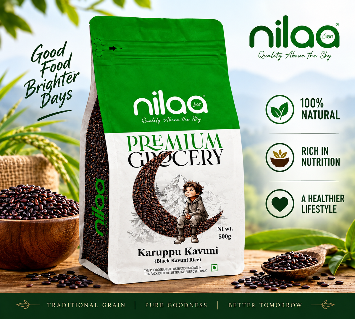 Nilaa Hand Pounded Karuppu Kavuni Black Rice 500g | Wholesale