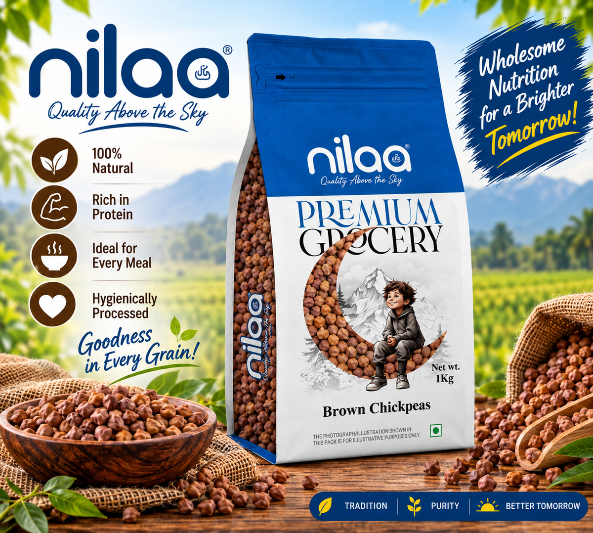 Nilaa Brown Chickpeas Wholesale 1kg || Premium Black Chana