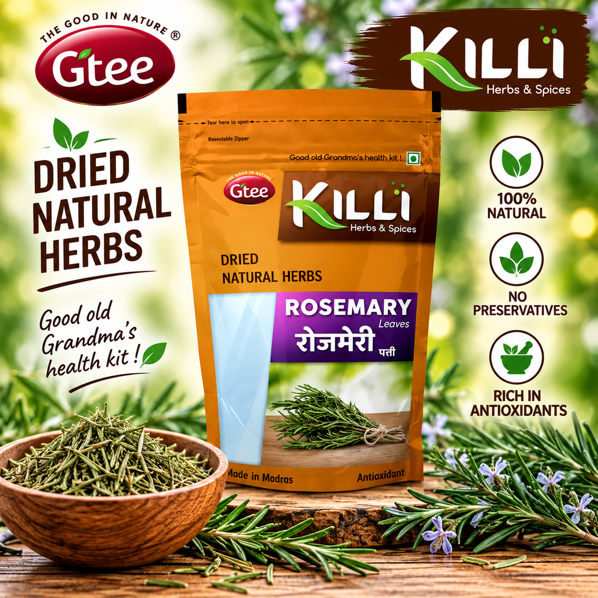 KILLI Rosemary Leaves 60g ||  Premium Aromatic Herb