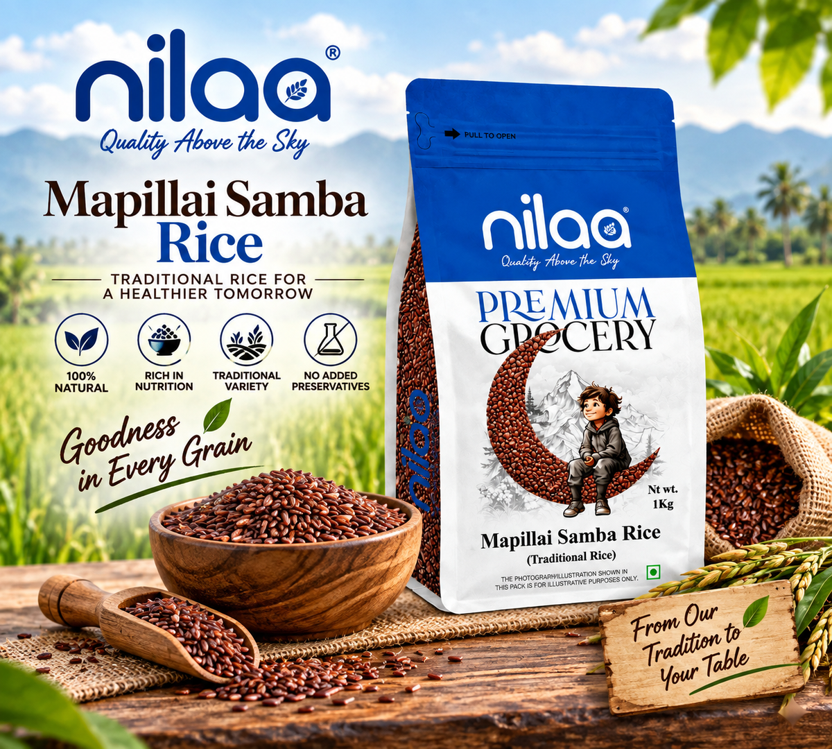 Nilaa Hand Pounded Mapillai Samba Red Rice 1Kg