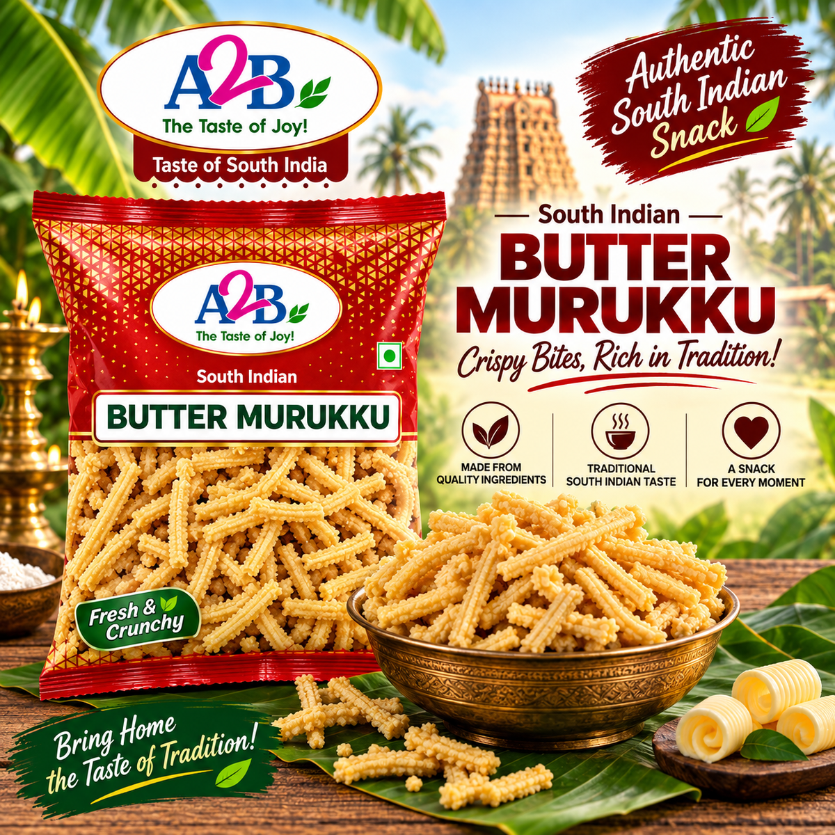 A2B Butter Murukku 200g || Ready to Eat Crispy South Indian Snack