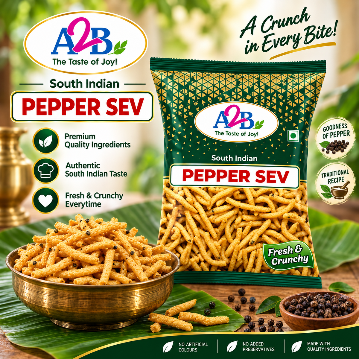 A2B Pepper Sev 200g || Spicy & Crispy Ready to Eat South Indian Snack Uk