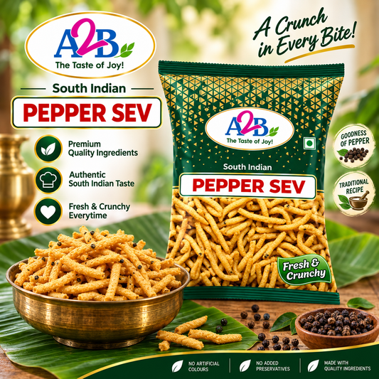 A2B Pepper Sev 200g || Spicy & Crispy Ready to Eat South Indian Snack Uk