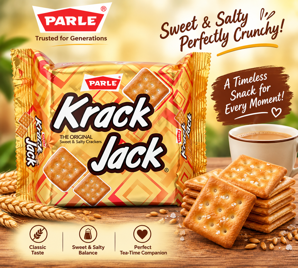 Parle Krackjack Biscuits 240g || Sweet & Salty Crackers || Online Indian Grocery