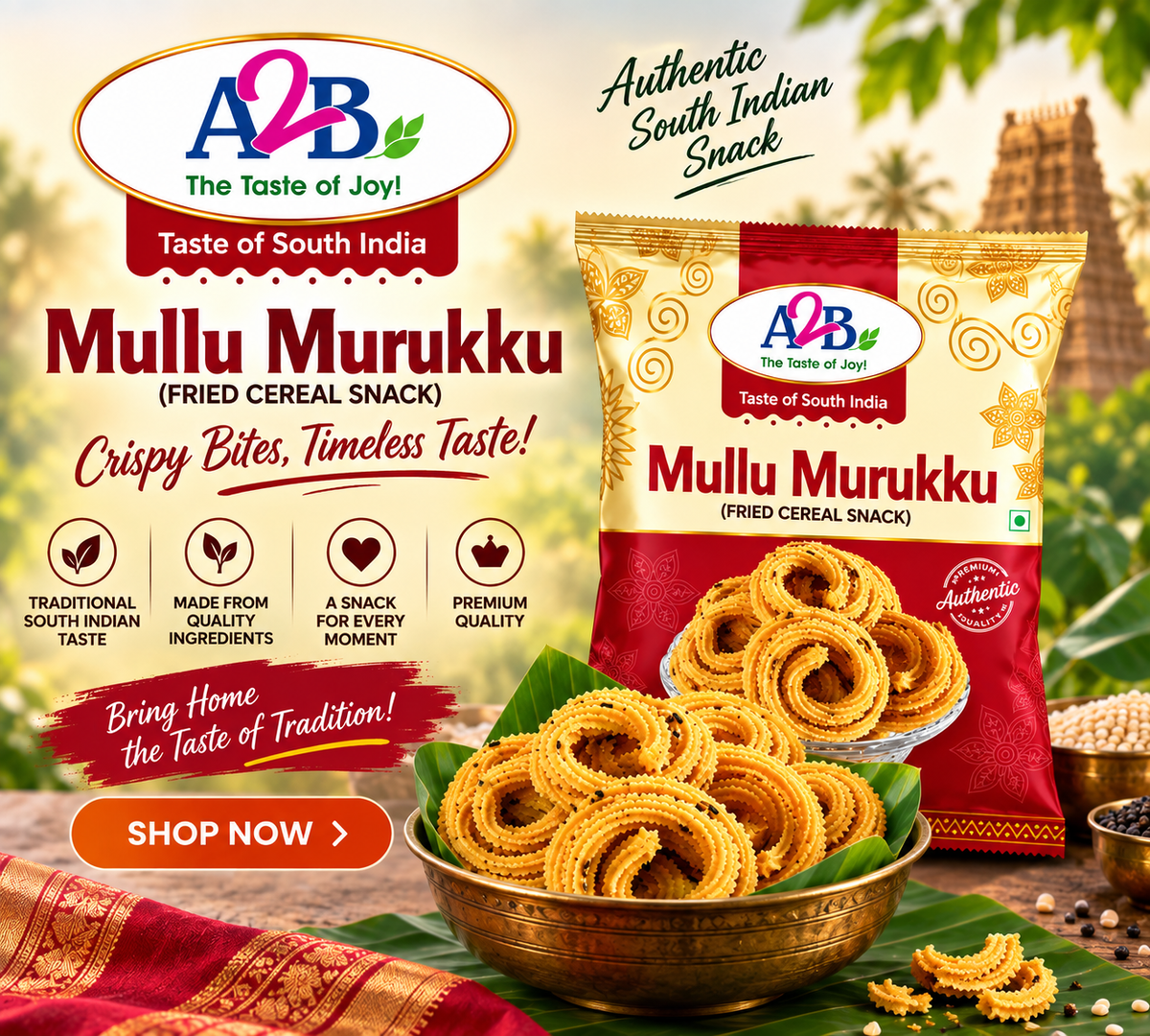 A2B Mullu Muruku 200g || Premium Spicy Crispy South Indian Snack