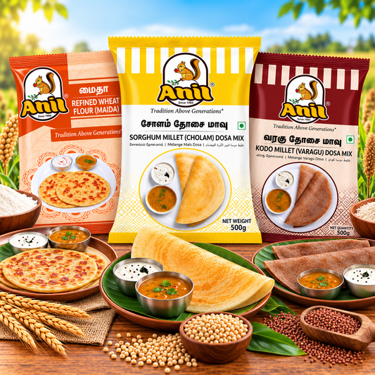Anil Cholam Dosa Mix, Maida Flour & Varagu Dosa Mix Combo Pack of 3x500g