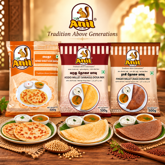 Anil Maida Flour, Varagu Dosa Mix & Ragi Dosa Flour Combo Pack of 3x500g