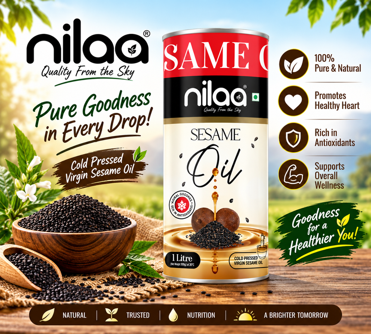 Nilaa Cold Pressed Sesame Oil Wholesale 1L || Premium Gingelly Oil
