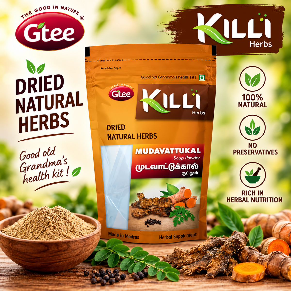 KILLI Mudavattukal Kizhangu Soup Powder 100g || Herbal Soup Mix