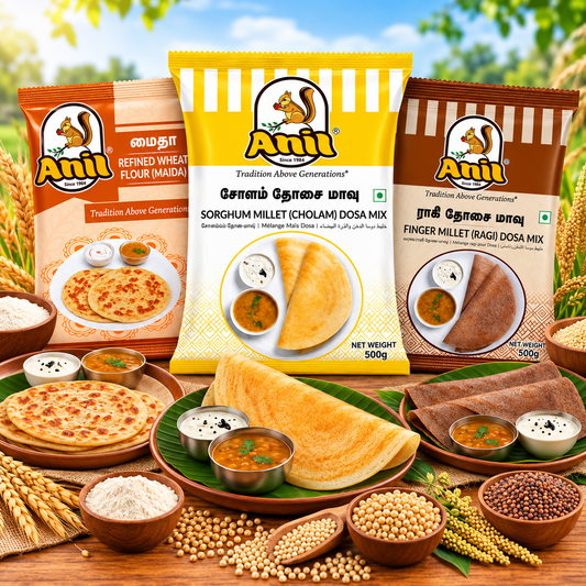 Anil Cholam Dosa Mix, Maida Flour & Ragi Dosa Flour Combo Pack of 3x500g