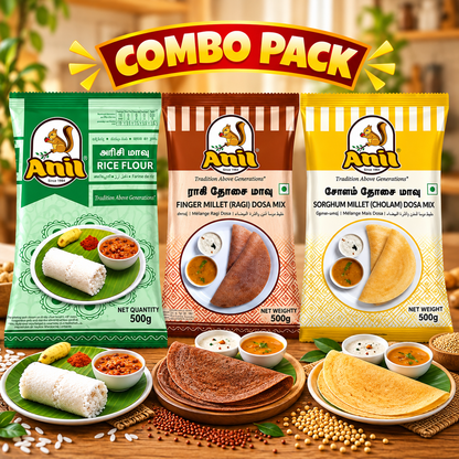 Anil Rice Flour, Ragi Dosa Flour & Cholam Dosa Mix Combo Pack of 3x500g