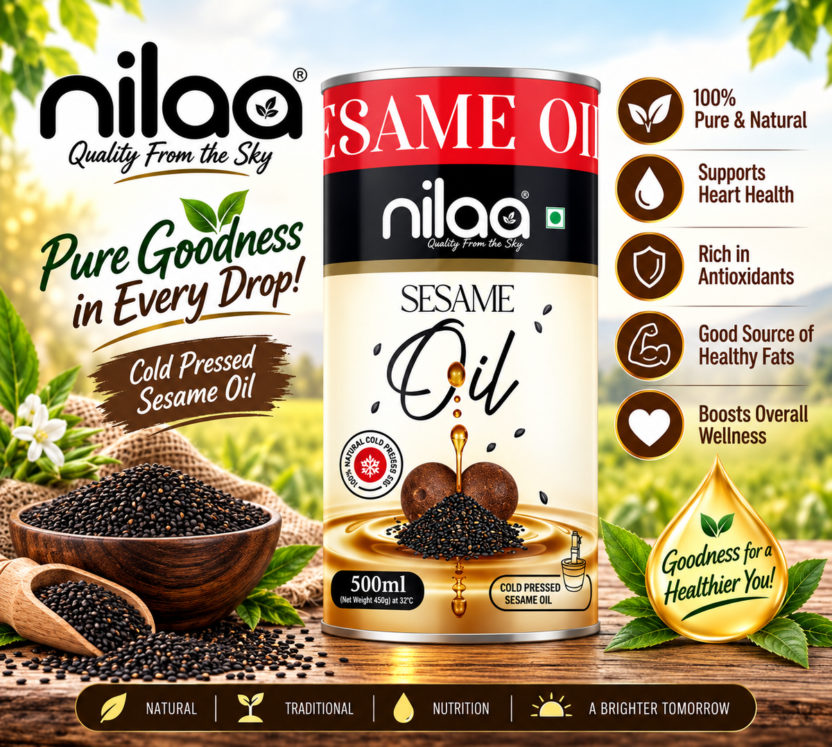 Nilaa Cold Pressed Sesame Oil Wholesale 500ml || Gingelly Oil