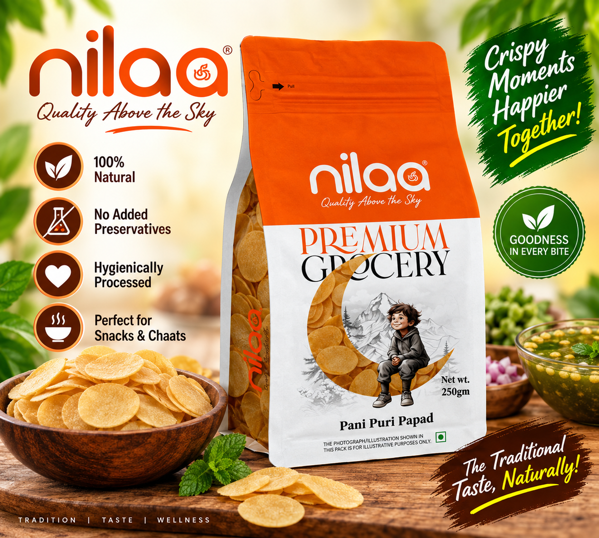 Nilaa Pani Puri Papad 100g || Crispy Golgappa Puris