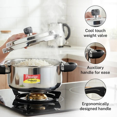 Prestige 3.5 Litre Stainless Steel Deluxe Alpha Svachh Outerlid Pressure Cooker