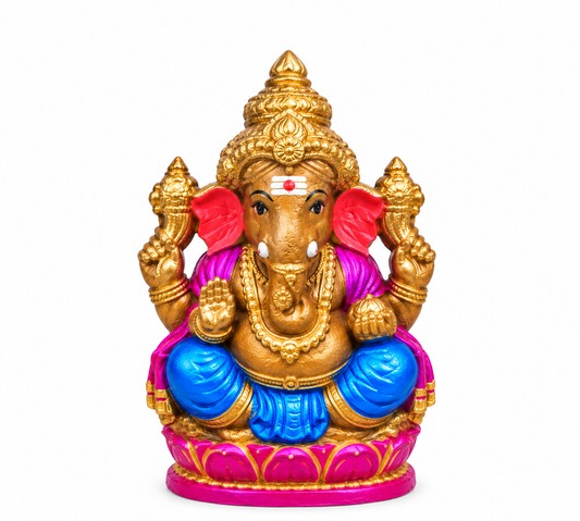 Traditional Full Clay with color Vinayagar Statue for Pooja – 8Inch, 11 Inch & 12 Inch