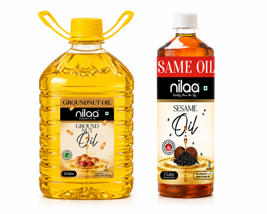 Nilaa Cold Pressed Oil Combo Pack – Groundnut Oil 3L + Sesame Oil 1L