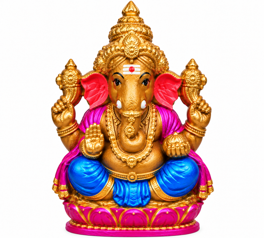 Traditional Full Clay with color Vinayagar Statue for Pooja – 8Inch, 11 Inch & 12 Inch