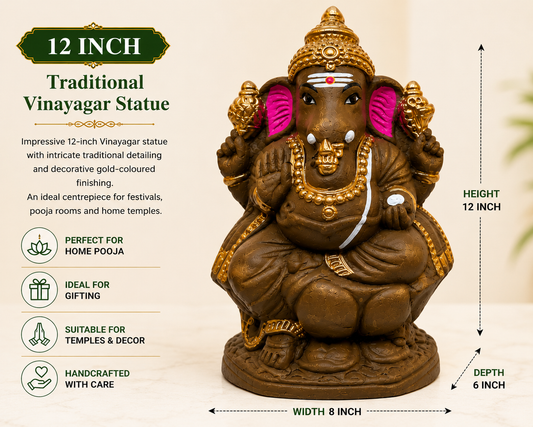 Traditional Vinayagar Statue for Pooja – 6 Inch, 9 Inch & 12 Inch